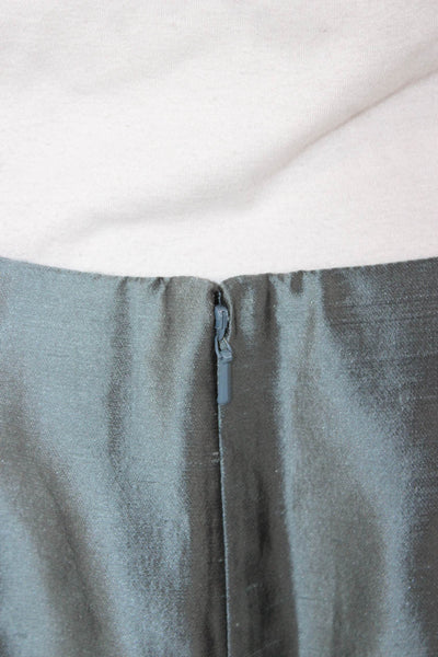 Dana Buchman Women Pencil Silk Skirt Green Zip Solid Petite Size 8