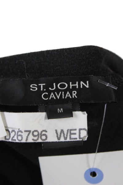 St. John Caviar Womens T-Shirt Black Viscose Round Neck Short Sleeve Size M