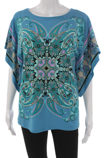 Michael Michael Kors Women Paisley Boat Neck Tunic Blue Short Sleeve Size S