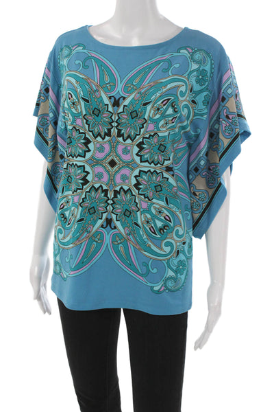Michael Michael Kors Women Paisley Boat Neck Tunic Blue Short Sleeve Size S