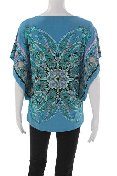 Michael Michael Kors Women Paisley Boat Neck Tunic Blue Short Sleeve Size S