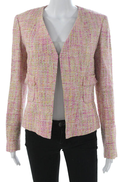 Dana Buchman Womens Basic Jacket Pink Check Long Sleeve Hook Eye Size 4