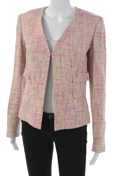 Dana Buchman Womens Basic Jacket Pink Check Long Sleeve Hook Eye Size 4