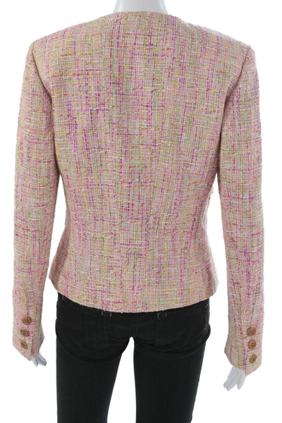 Dana Buchman Womens Basic Jacket Pink Check Long Sleeve Hook Eye Size 4