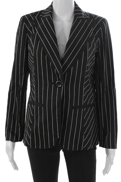 Dana Buchman Women Striped Black Blazer Button Front Cotton Spandex Size 4