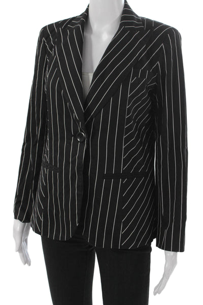 Dana Buchman Women Striped Black Blazer Button Front Cotton Spandex Size 4