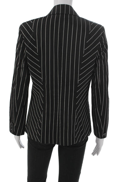 Dana Buchman Women Striped Black Blazer Button Front Cotton Spandex Size 4