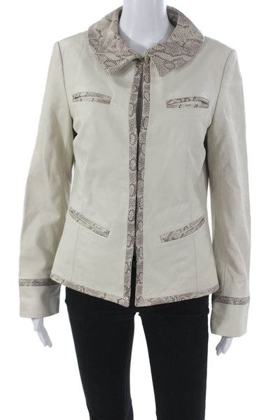 Dana Buchman Womens Basic Leather Animal Print Jacket Beige Size 4