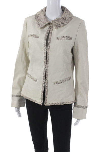 Dana Buchman Womens Basic Leather Animal Print Jacket Beige Size 4