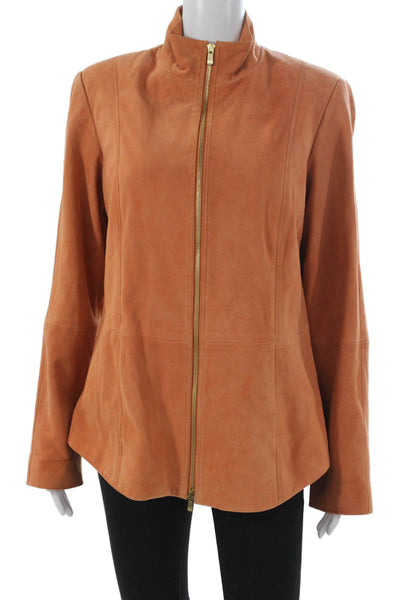 Dana Buchman Womens Suede Orange Basic Jacket Zip Long Sleeve Size 10
