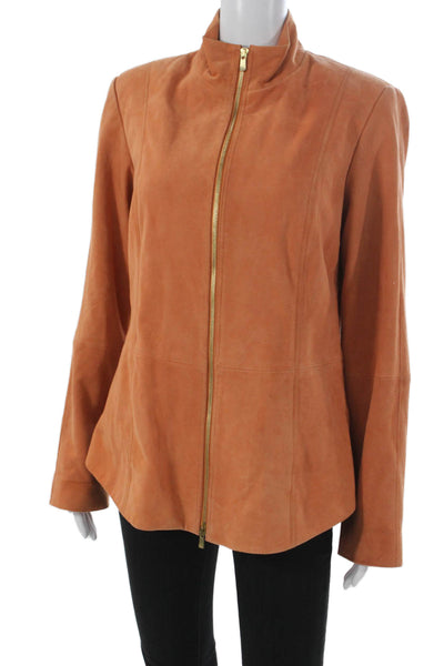 Dana Buchman Womens Suede Orange Basic Jacket Zip Long Sleeve Size 10