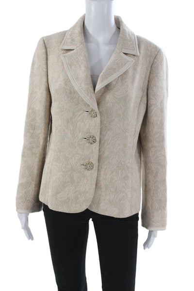 Dana Buchman Women Wool Floral Button Blazer Petite Long Sleeve Size 14