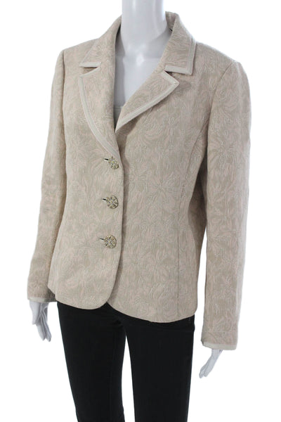 Dana Buchman Women Wool Floral Button Blazer Petite Long Sleeve Size 14