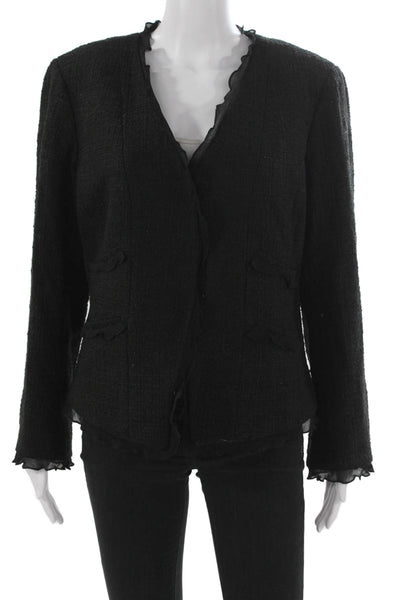 Dana Buchman Womens Black Cotton Snap Jacket Long Sleeve Size 14P