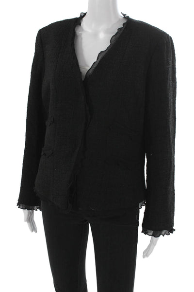 Dana Buchman Womens Black Cotton Snap Jacket Long Sleeve Size 14P