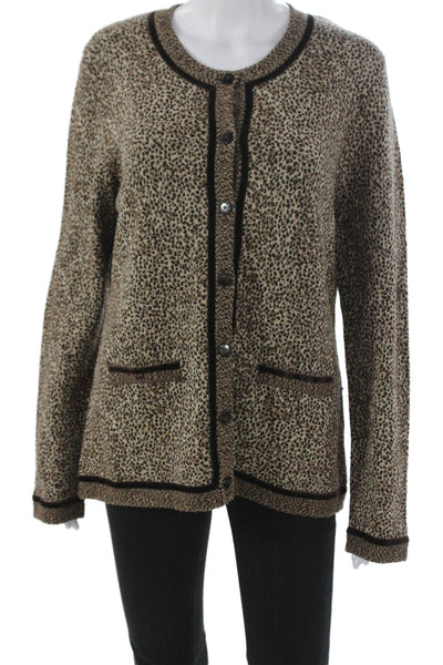 Dana Buchman Women Brown Animal Print Rayon Cardigan Long Sleeve Size L