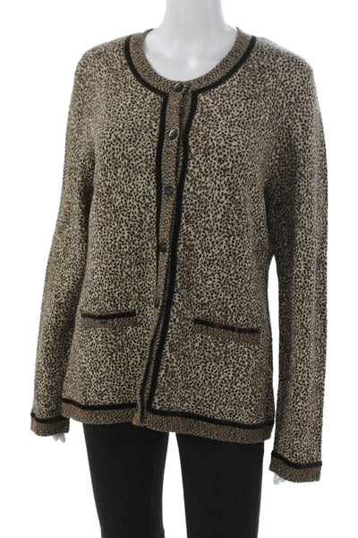 Dana Buchman Women Brown Animal Print Rayon Cardigan Long Sleeve Size L