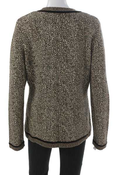 Dana Buchman Women Brown Animal Print Rayon Cardigan Long Sleeve Size L