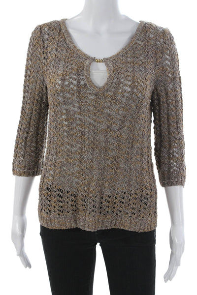 St. John Sport Womens Pullover Sweater Brown Geometric 3/4 Sleeve Size M