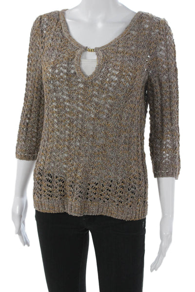 St. John Sport Womens Pullover Sweater Brown Geometric 3/4 Sleeve Size M
