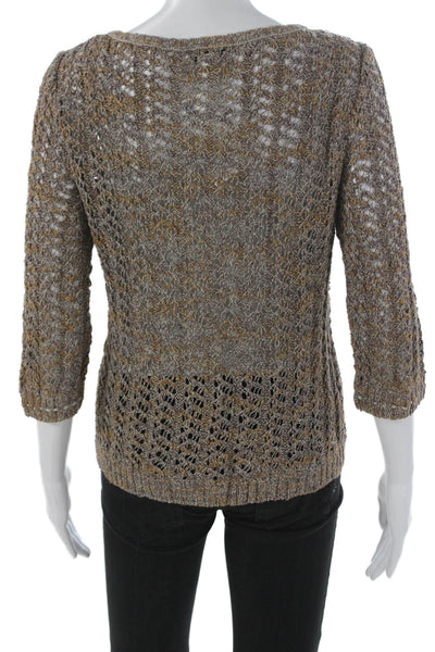 St. John Sport Womens Pullover Sweater Brown Geometric 3/4 Sleeve Size M