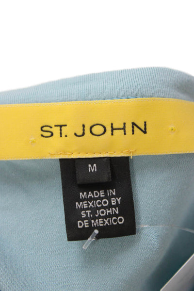 St. John Womens Floral Viscose T-Shirt Blue Short Sleeve Round Neck Size M