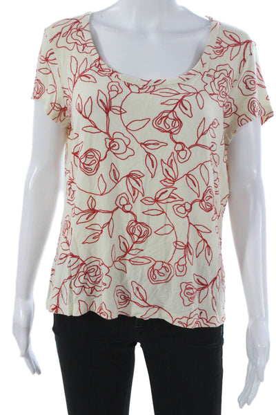 St. John Sport By Marie Gray Women Floral Ivory T-Shirt Short Sleeve Size L