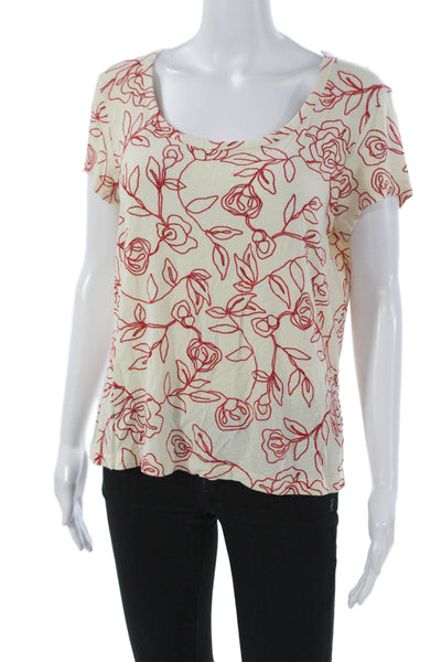 St. John Sport By Marie Gray Women Floral Ivory T-Shirt Short Sleeve Size L