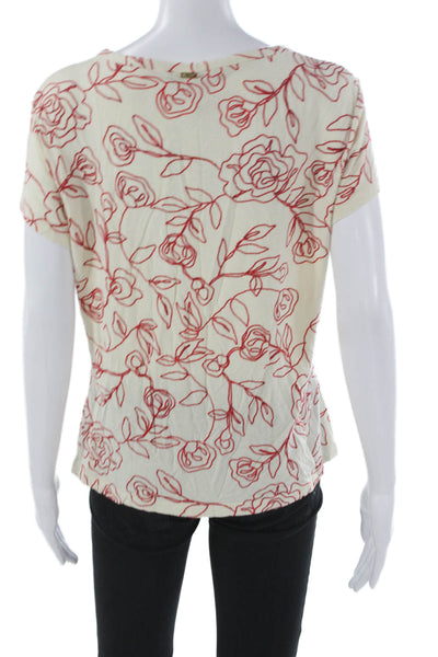 St. John Sport By Marie Gray Women Floral Ivory T-Shirt Short Sleeve Size L