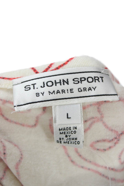 St. John Sport By Marie Gray Women Floral Ivory T-Shirt Short Sleeve Size L
