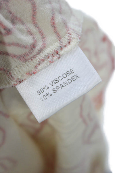 St. John Sport By Marie Gray Women Floral Ivory T-Shirt Short Sleeve Size L