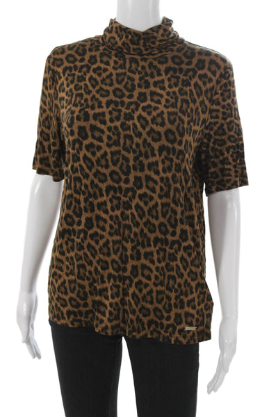 Michael Michael Kors Women Animal Print Cowl Neck Tee Brown Viscose Size L
