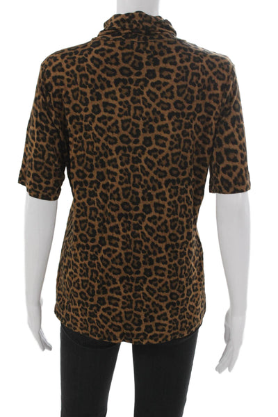 Michael Michael Kors Women Animal Print Cowl Neck Tee Brown Viscose Size L