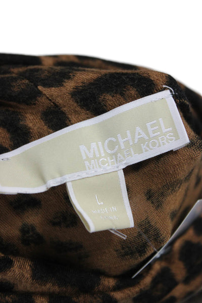 Michael Michael Kors Women Animal Print Cowl Neck Tee Brown Viscose Size L