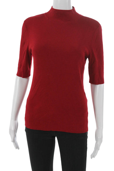 St. John Women Red Wool Mock Neck 3/4 Sleeve Basic Blouse Size M