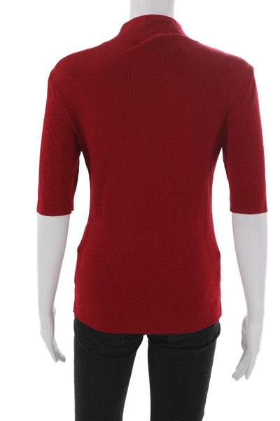 St. John Women Red Wool Mock Neck 3/4 Sleeve Basic Blouse Size M