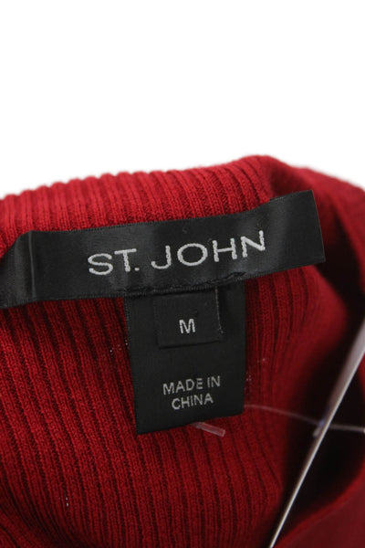 St. John Women Red Wool Mock Neck 3/4 Sleeve Basic Blouse Size M