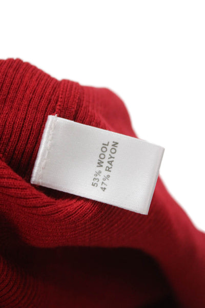 St. John Women Red Wool Mock Neck 3/4 Sleeve Basic Blouse Size M
