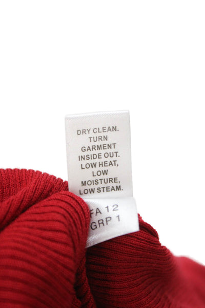St. John Women Red Wool Mock Neck 3/4 Sleeve Basic Blouse Size M