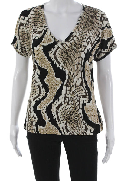 St. John Womens Black Animal Print Rayon V-Neck Short Sleeve T-Shirt Size M