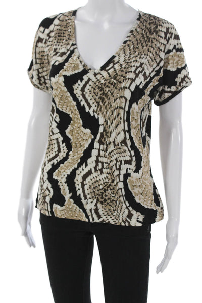 St. John Womens Black Animal Print Rayon V-Neck Short Sleeve T-Shirt Size M