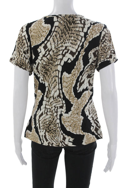 St. John Womens Black Animal Print Rayon V-Neck Short Sleeve T-Shirt Size M
