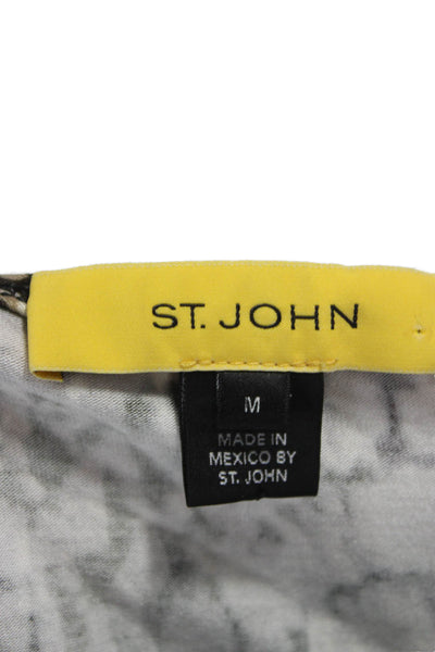 St. John Womens Black Animal Print Rayon V-Neck Short Sleeve T-Shirt Size M