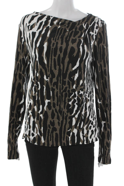 St. John Women Multicolor Animal Print Boat Neck Long Sleeve T-Shirt Size M