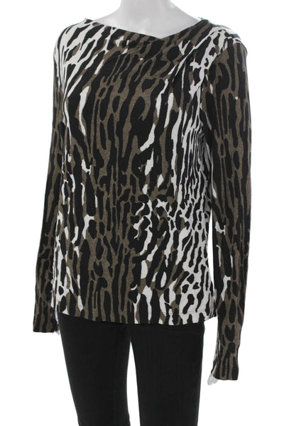 St. John Women Multicolor Animal Print Boat Neck Long Sleeve T-Shirt Size M