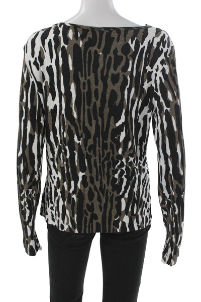 St. John Women Multicolor Animal Print Boat Neck Long Sleeve T-Shirt Size M