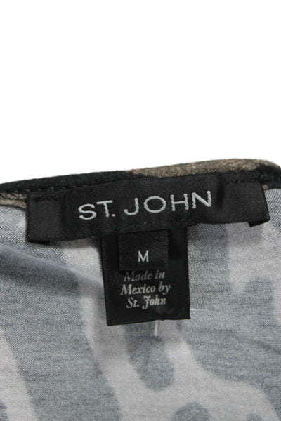 St. John Women Multicolor Animal Print Boat Neck Long Sleeve T-Shirt Size M