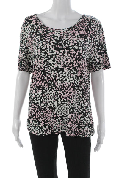 St. John Sport Women Rayon Geometric Scoop Neck Tee Black Short Sleeve Size M