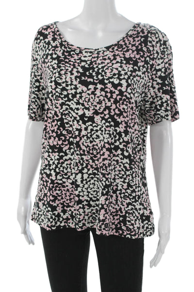 St. John Sport Women Rayon Geometric Scoop Neck Tee Black Short Sleeve Size M