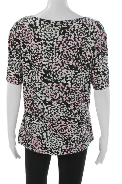St. John Sport Women Rayon Geometric Scoop Neck Tee Black Short Sleeve Size M
